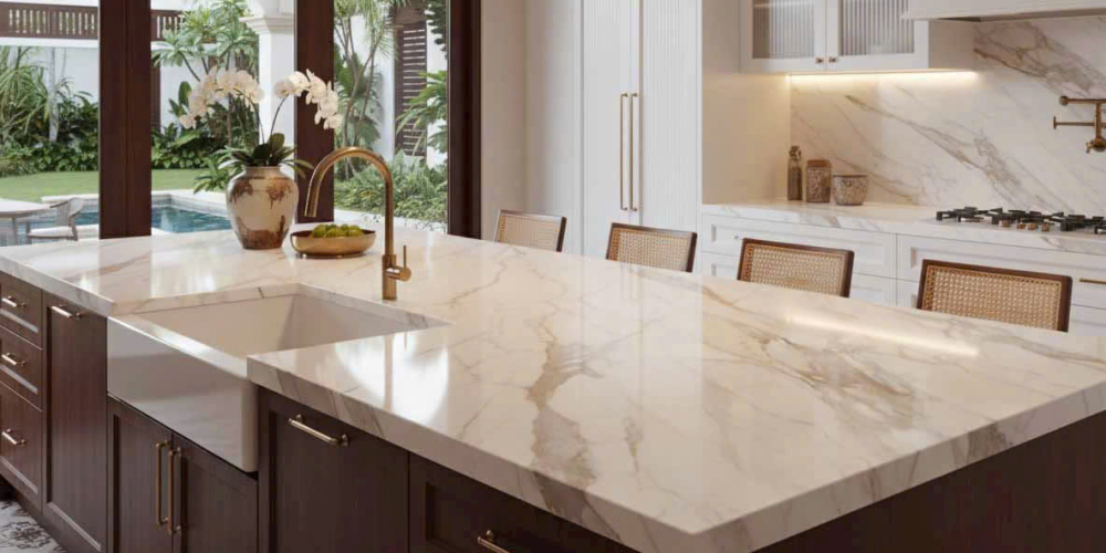 Thi công đá bếp Calacatta Gold